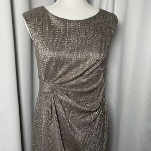 Silver gold metallic faux wrap dress